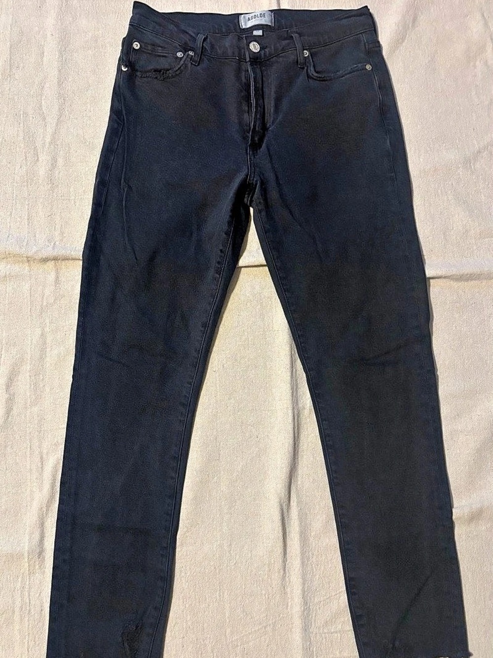 AGOLDE Toni Mid Rise Slim Straight Ankle Jeans Feral Black Size 27